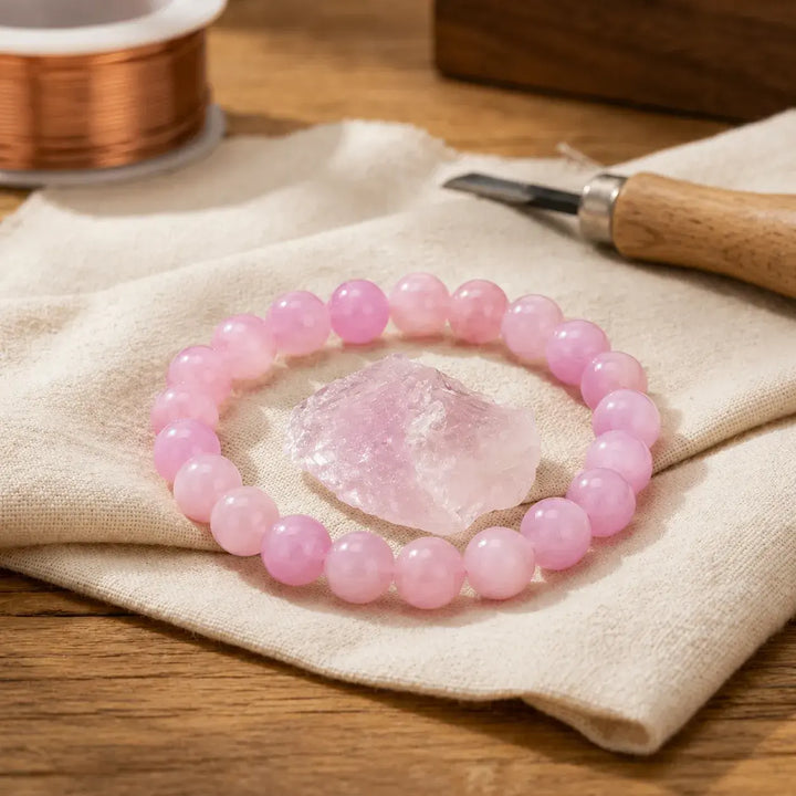 Rose quartz bracelet stacked as a complete healing crystal set