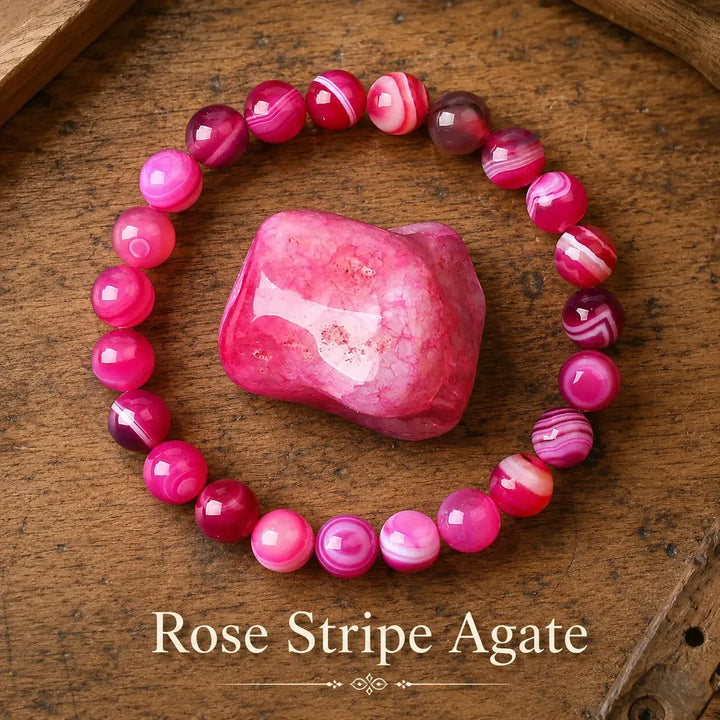 Genuine natural rose agate healing bracelet - pink crystal beaded stretch bracelet