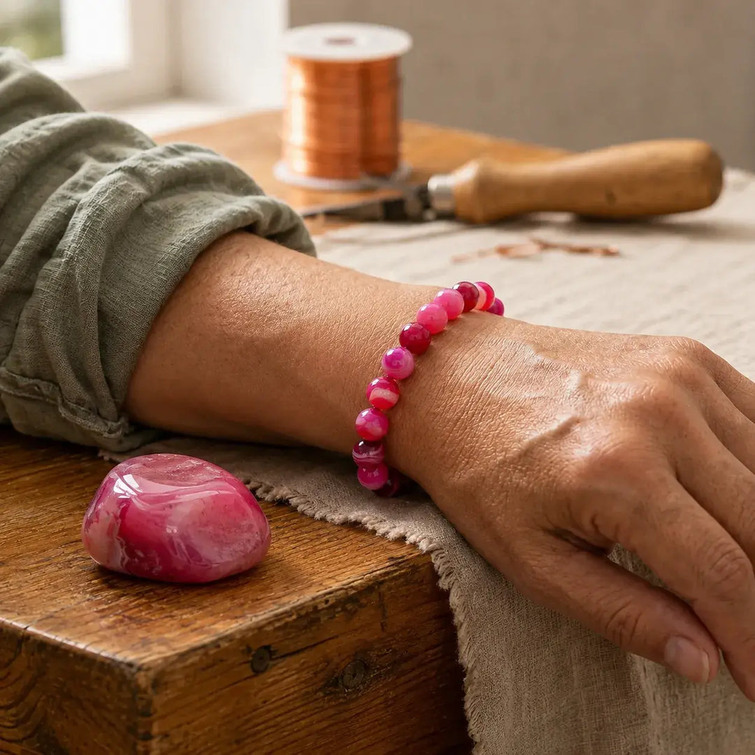 Rose agate beaded bracelet - comforting healing crystal jewelry
