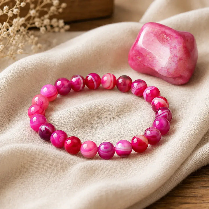 Rose agate bracelet stacked as a complete healing crystal set
