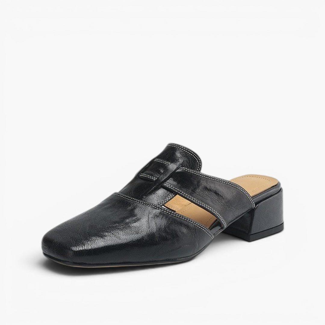 Women's square-toe leather mules, side profile