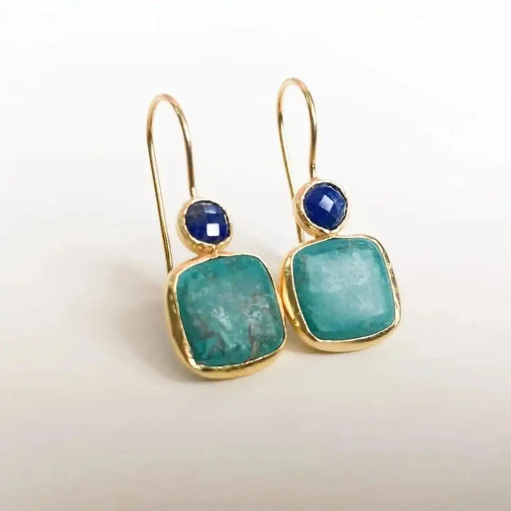 Clarissa™ - Retro Earrings Decorated in Gold and Turquoise