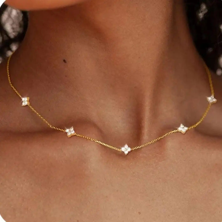 Zirconia Necklace with Encased Floral Design