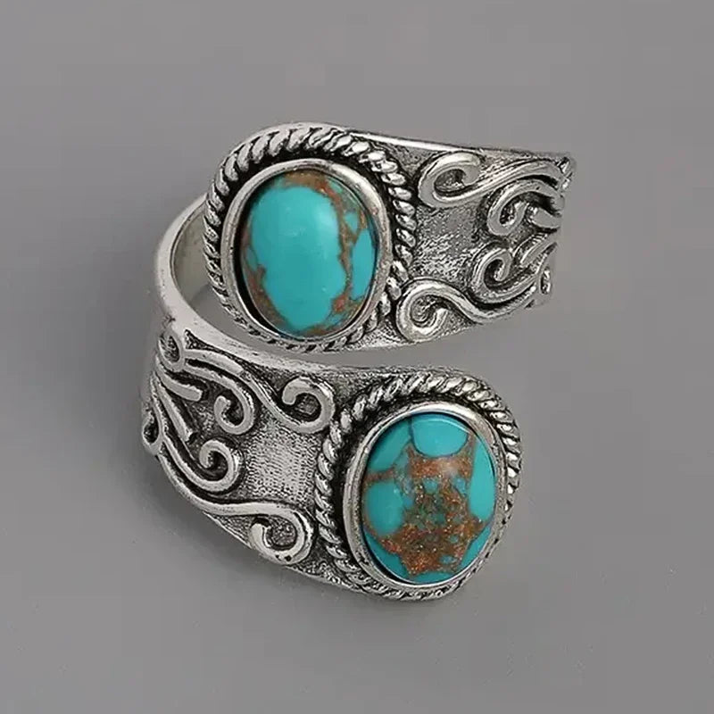 Calista™ - Wrap Ring in Silver with Double Turquoise