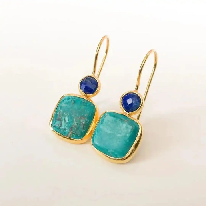 Clarissa™ - Retro Earrings Decorated in Gold and Turquoise