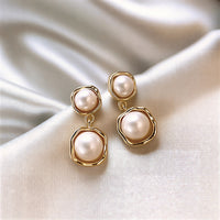 Pearl Drop Earrings with Gold Frame