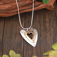 Lena™ - Vintage Silver & Gold Heart Pendant Necklace