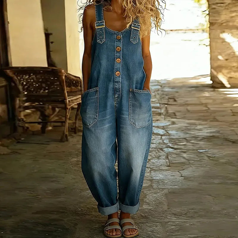 Chiara™ - Casual Button-Up Denim Overalls
