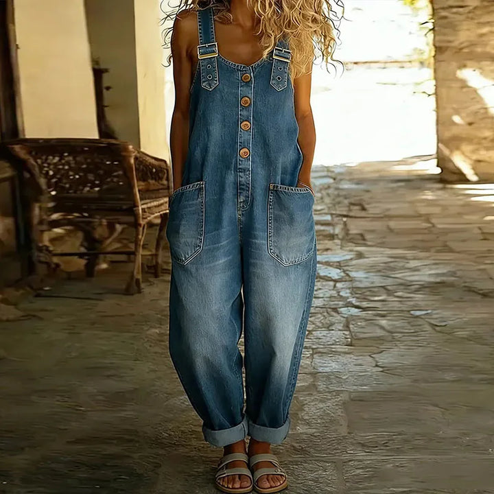 Chiara™ - Casual Button-Up Denim Overalls