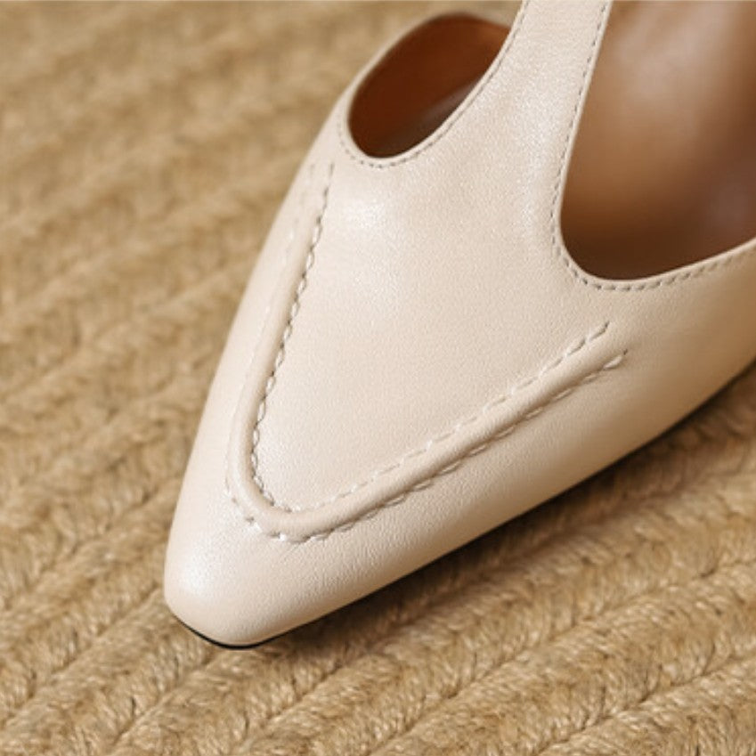 Paulette | Pointed Leather T-Strap Heels