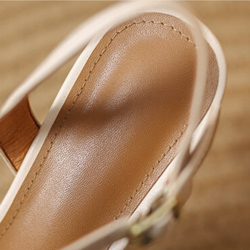 Paulette | Pointed Leather T-Strap Heels