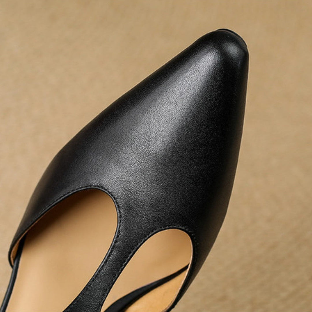 Constance heels, front view in Noir Black