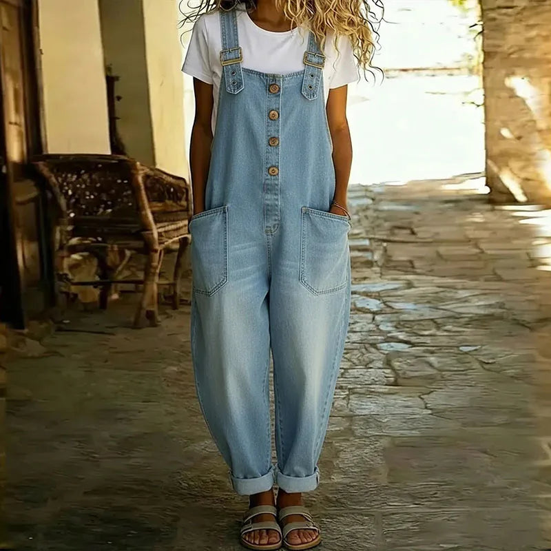 Chiara™ - Casual Button-Up Denim Overalls