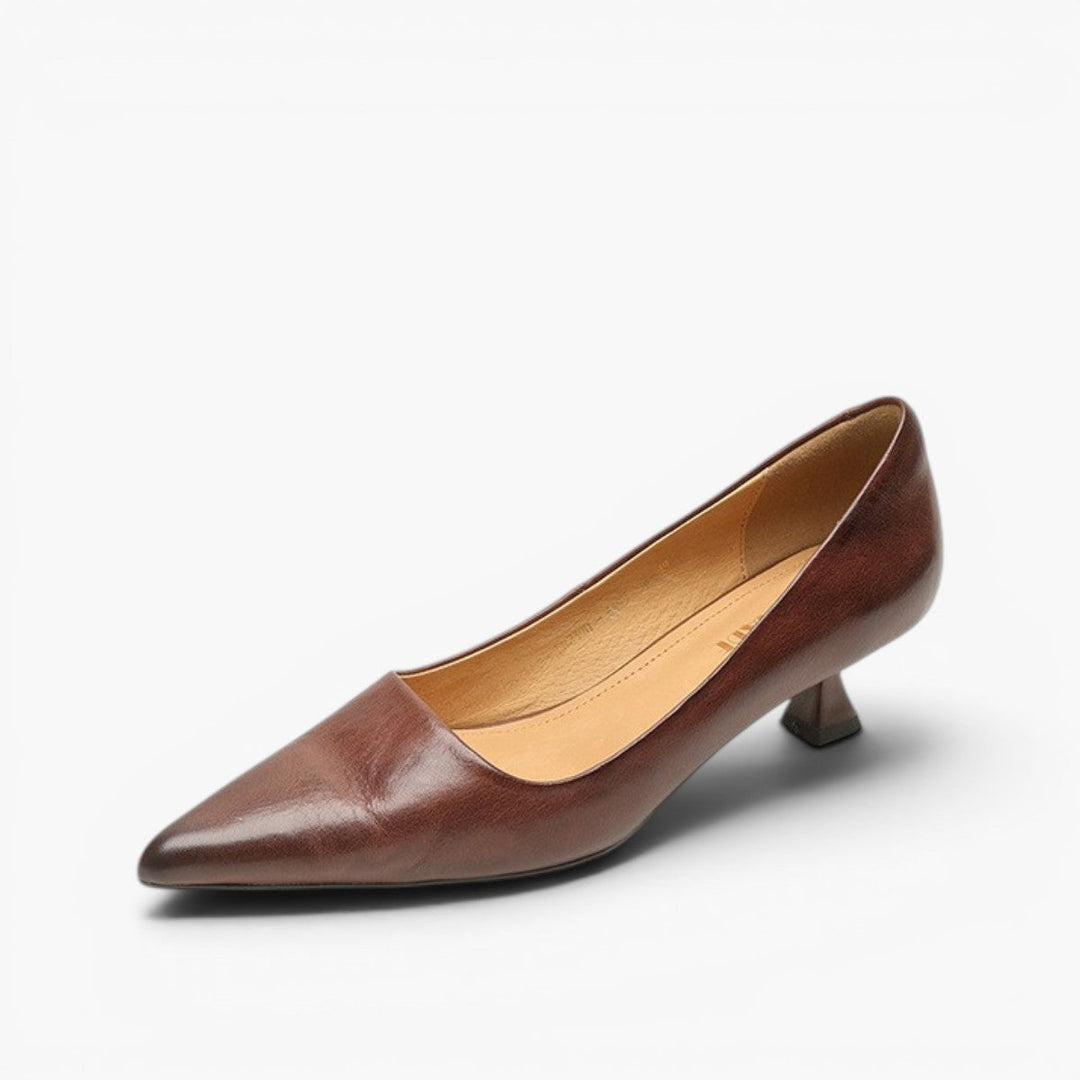 Eleanor | Pointed Leather Kitten Heels