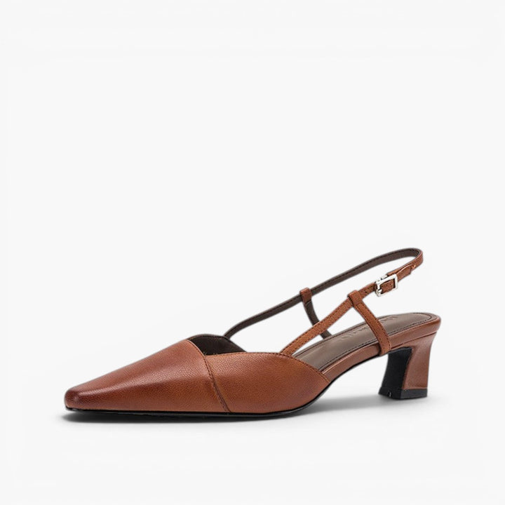 Leather slingback pump, angled 1.75-inch heel view