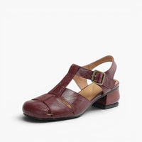 Doreen | Cutout Leather T-Bar Slingback Heels