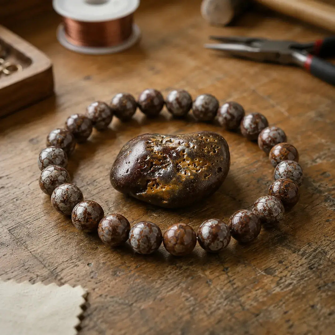 Snowflake obsidian bracelet on wrist for balance and calm