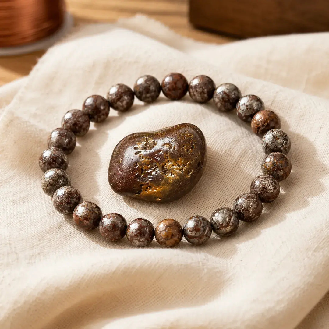 Snowflake obsidian bracelet stacked as a complete healing crystal set