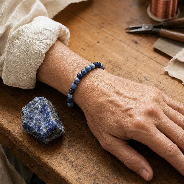 Sodalite beaded bracelet - calming clarity healing crystal jewelry