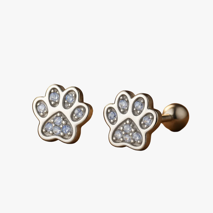 Sterling Silver Paw Print Earrings with Crystal Accents