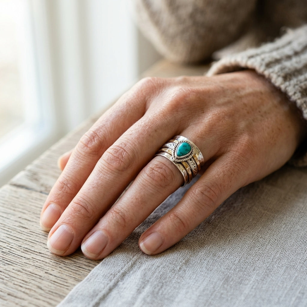Vintage Gold and Silver Ring with Turquoise Inlay