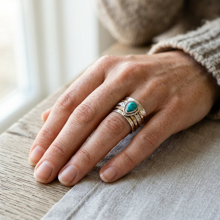 Vintage Gold and Silver Ring with Turquoise Inlay