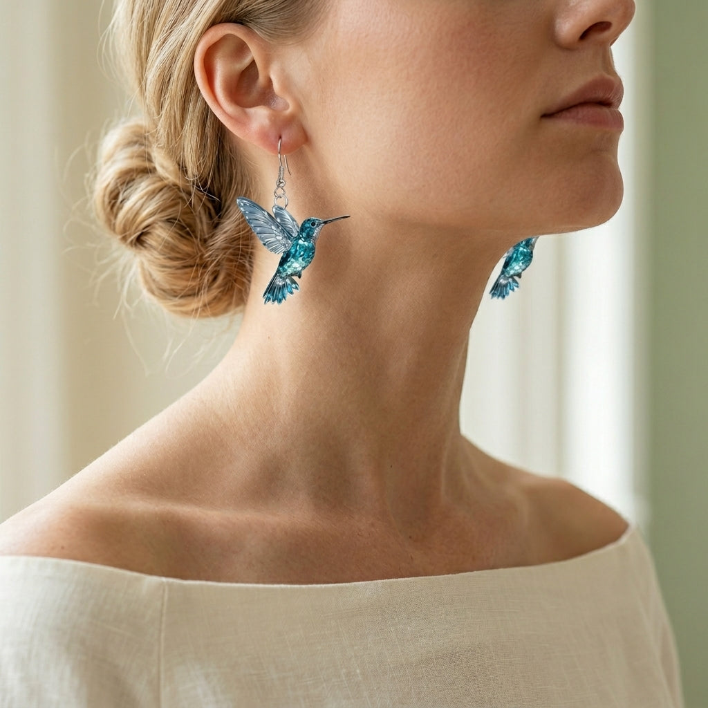 Crystal Blue Hummingbird Earrings