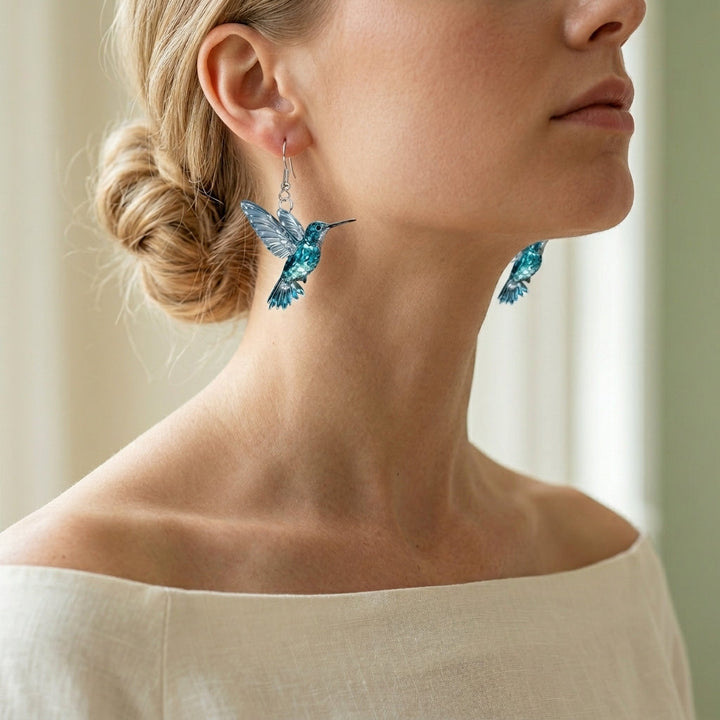 Crystal Blue Hummingbird Earrings
