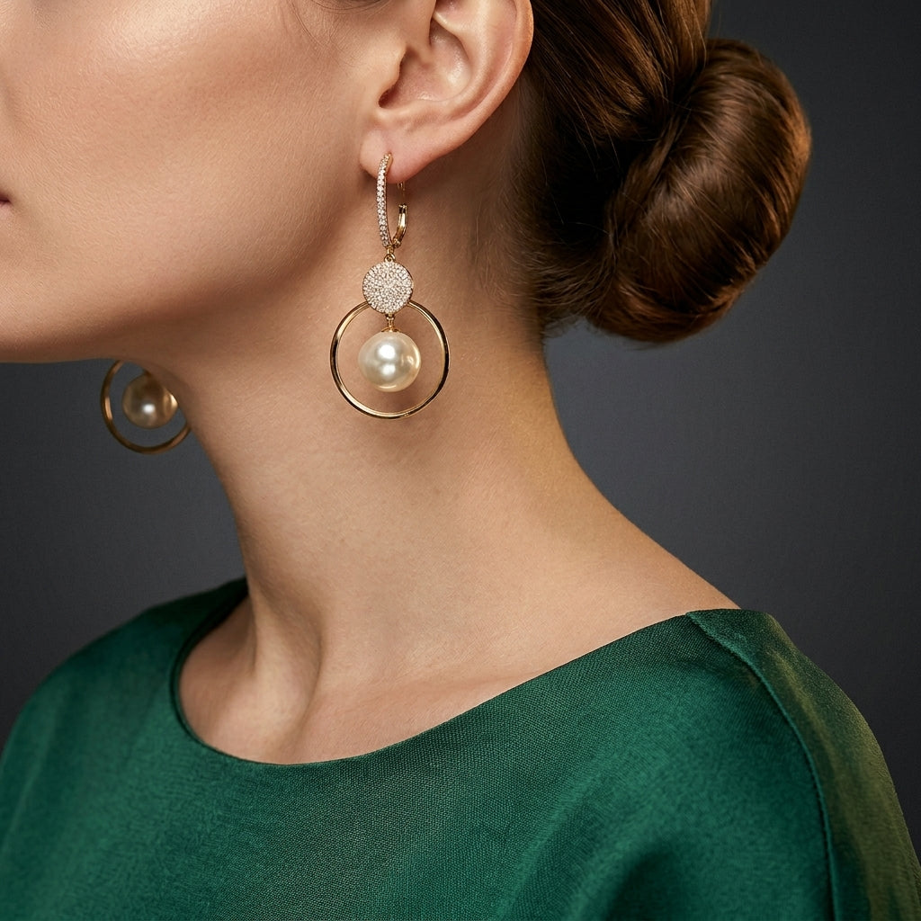 Freshwater Pearl and Diamond-Embellished Ball Earrings