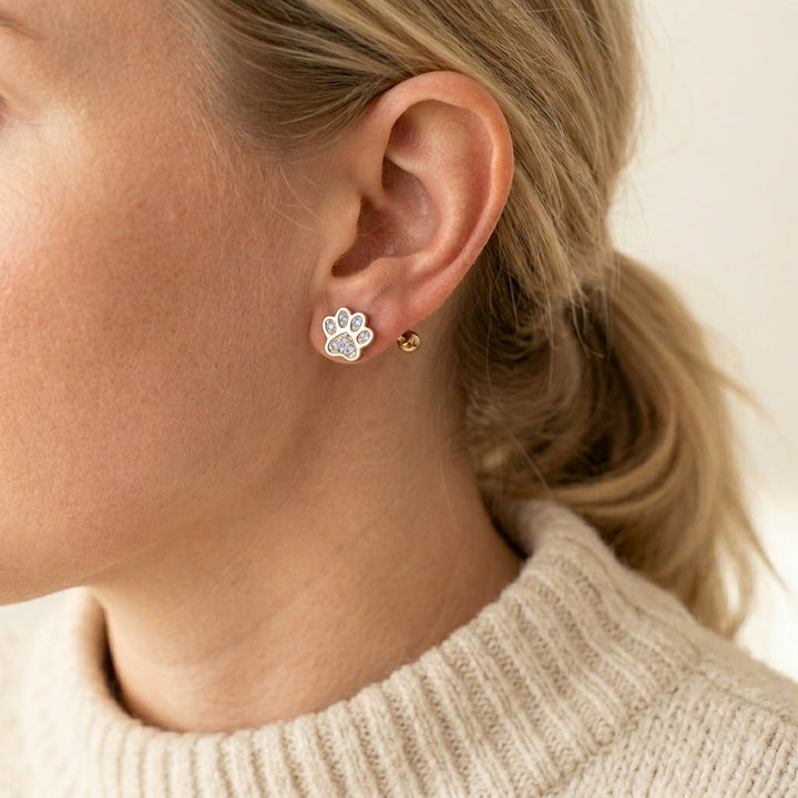 Sterling Silver Paw Print Earrings with Crystal Accents