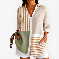 Beige Patchwork Striped Top