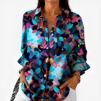 Botanical Blouse with Jewel Leaf Design