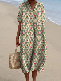 Élise™ - Vintage Floral Print Casual Flowy Dress