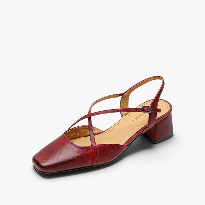 Cushioned leather insole of a square-toe slingback