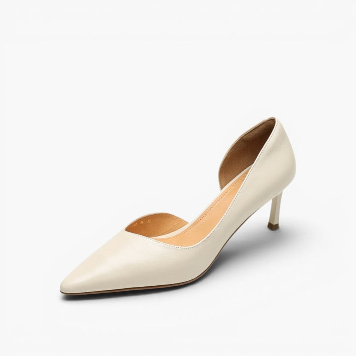 Deep Bordeaux leather d'Orsay pumps, angled studio shot