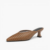 Priscilla | Woven Leather Heeled Mules