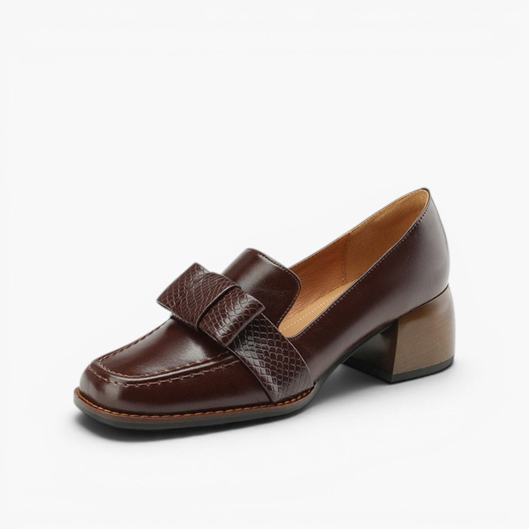 Women's bow leather loafer pumps, side profile