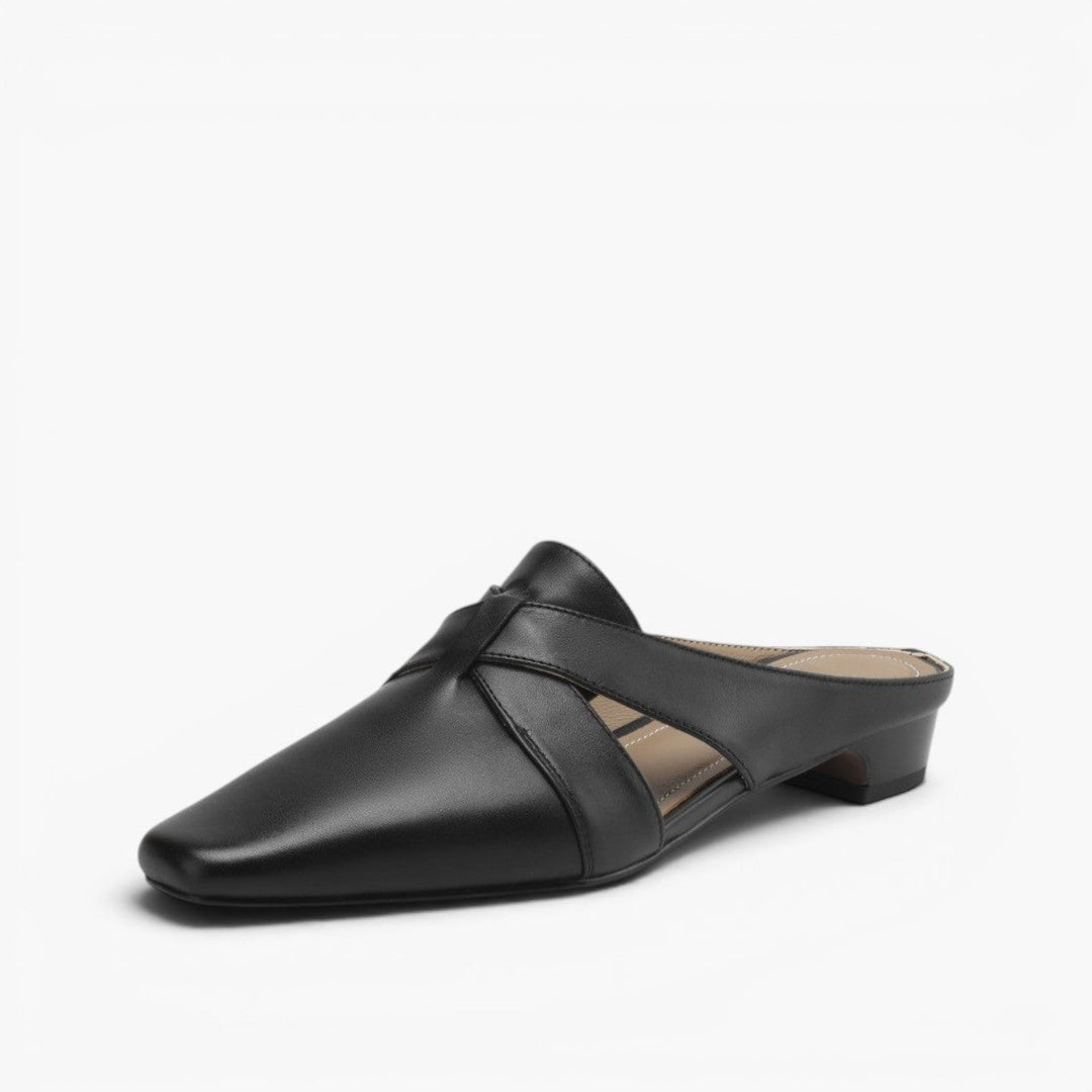 Carmen | Cross-Strap Leather Heeled Mules