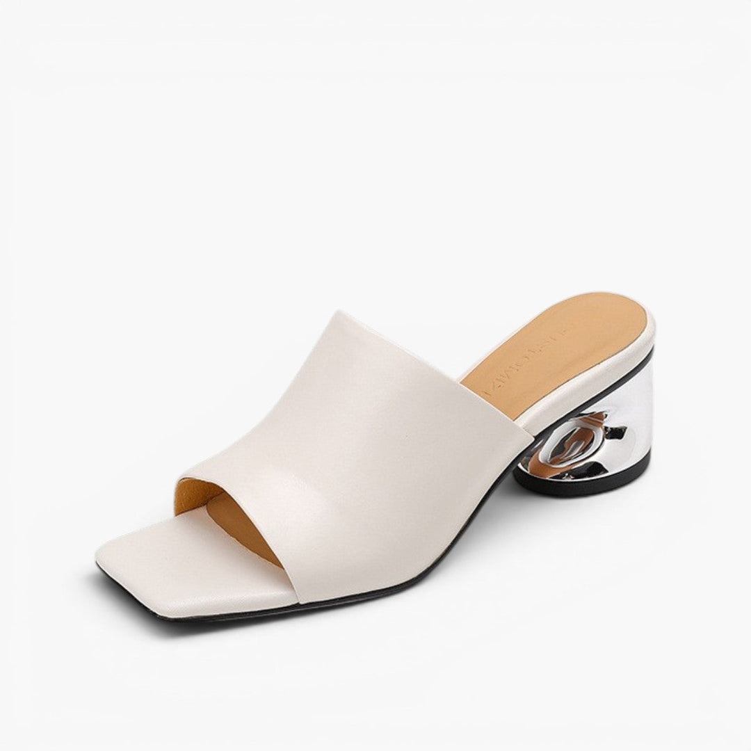 Camilla sculpted-heel leather mules in Ivory Veil, side profile