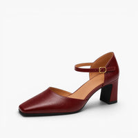 Charlene | Square-Toe Leather d'Orsay Heels