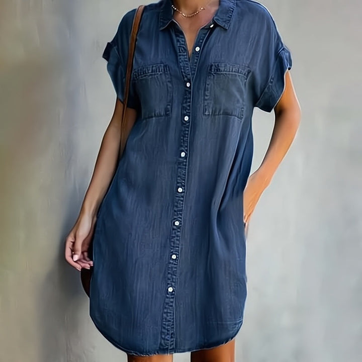 Beatrice™ - Fit Denim Shirt Dress with Buttons
