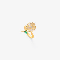 Maeve™ - Gold Spiral Ring Featuring Leaf, Flower, and Emerald Accents