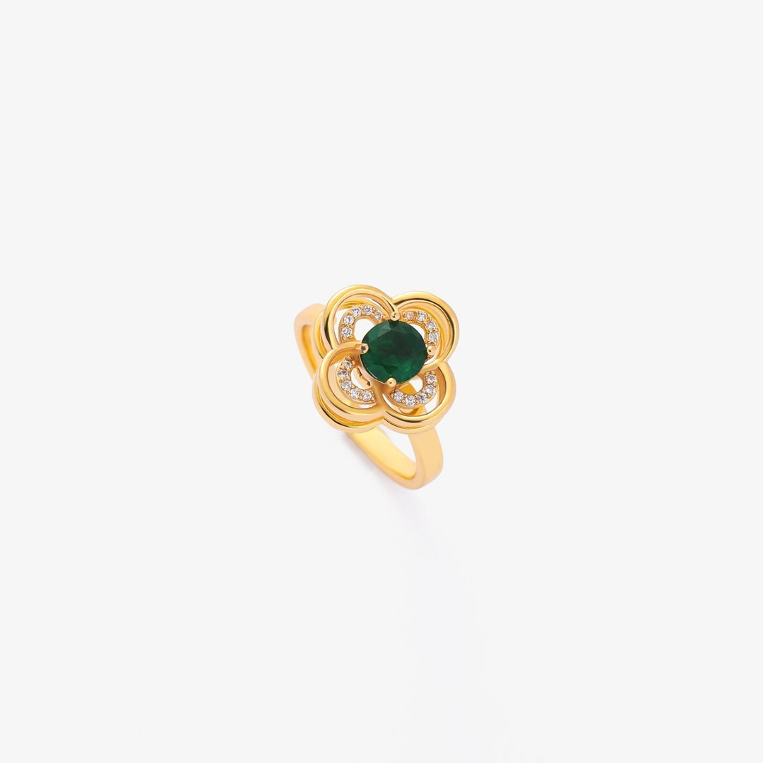 Tessa™ - Anello Rotante Clover Halo con Smeraldo in Oro