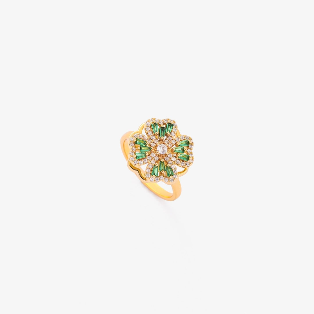 Latisha™ - Anello Rotante Clover in Oro con Smeraldo