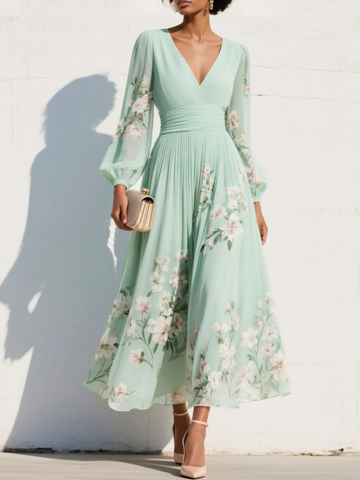 Bellareine™ - Floral Pleated Maxi Dress
