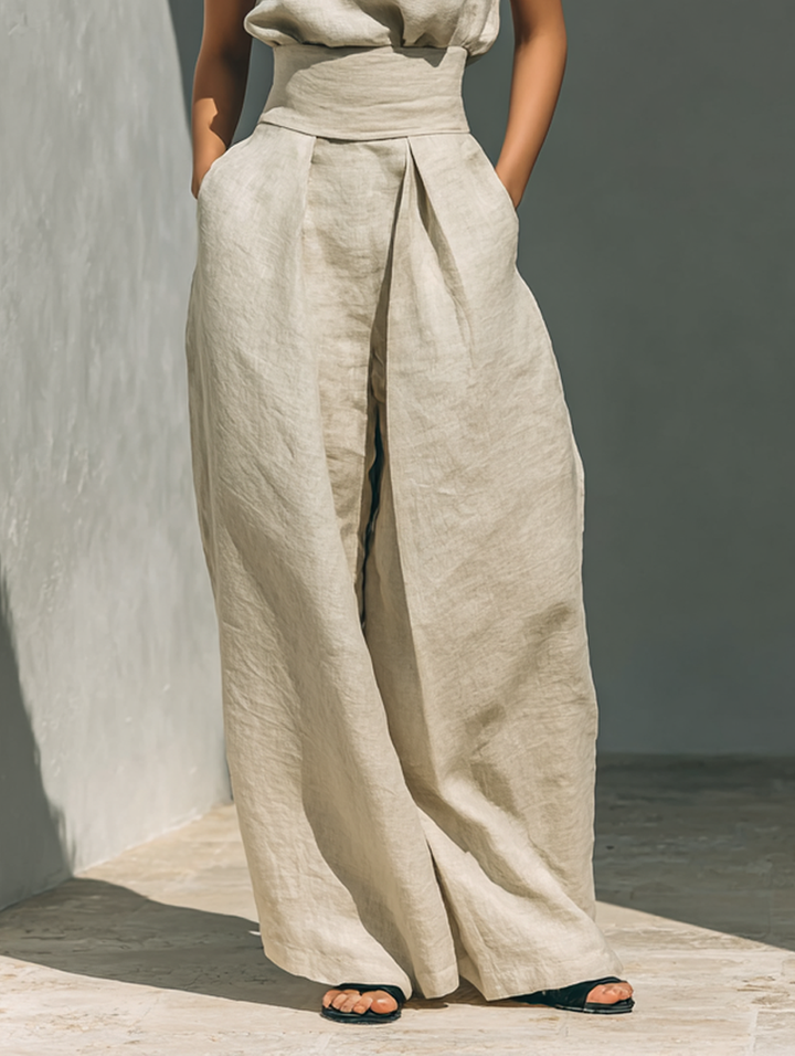 Aurora | Casual Beige Sleeveless Wide-Leg Coordinated Set