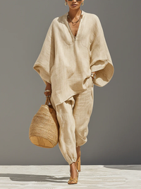 Vivienne™ - Asymmetrical Hem Top with Jogger Pants Set