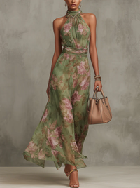 Solstice™ - Floral Chiffon Halter Maxi Gown