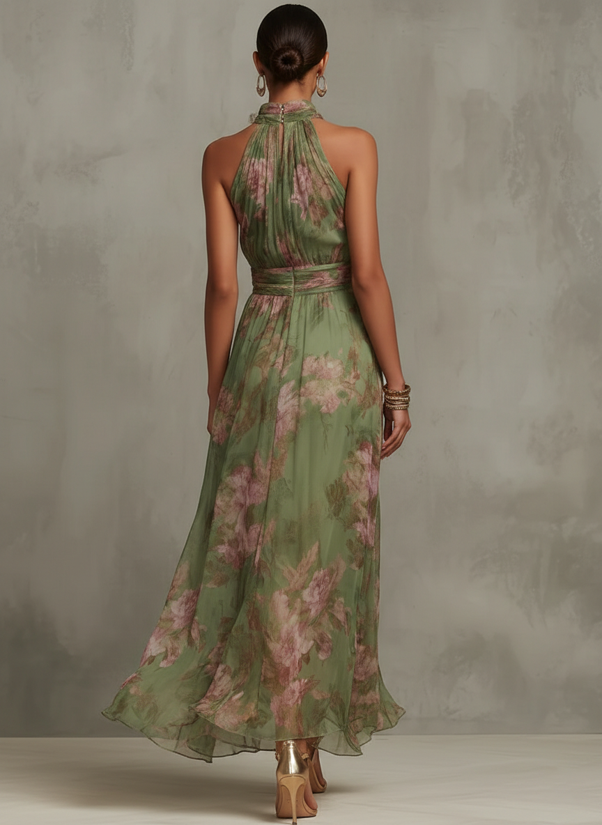Solstice™ - Floral Chiffon Halter Maxi Gown