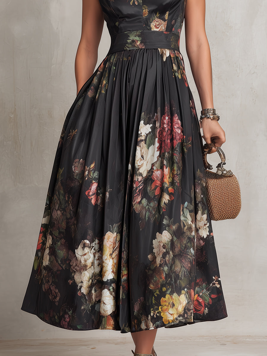 Magnolia™ - Floral-Printed Satin Midi Dress with Keyhole Neckline